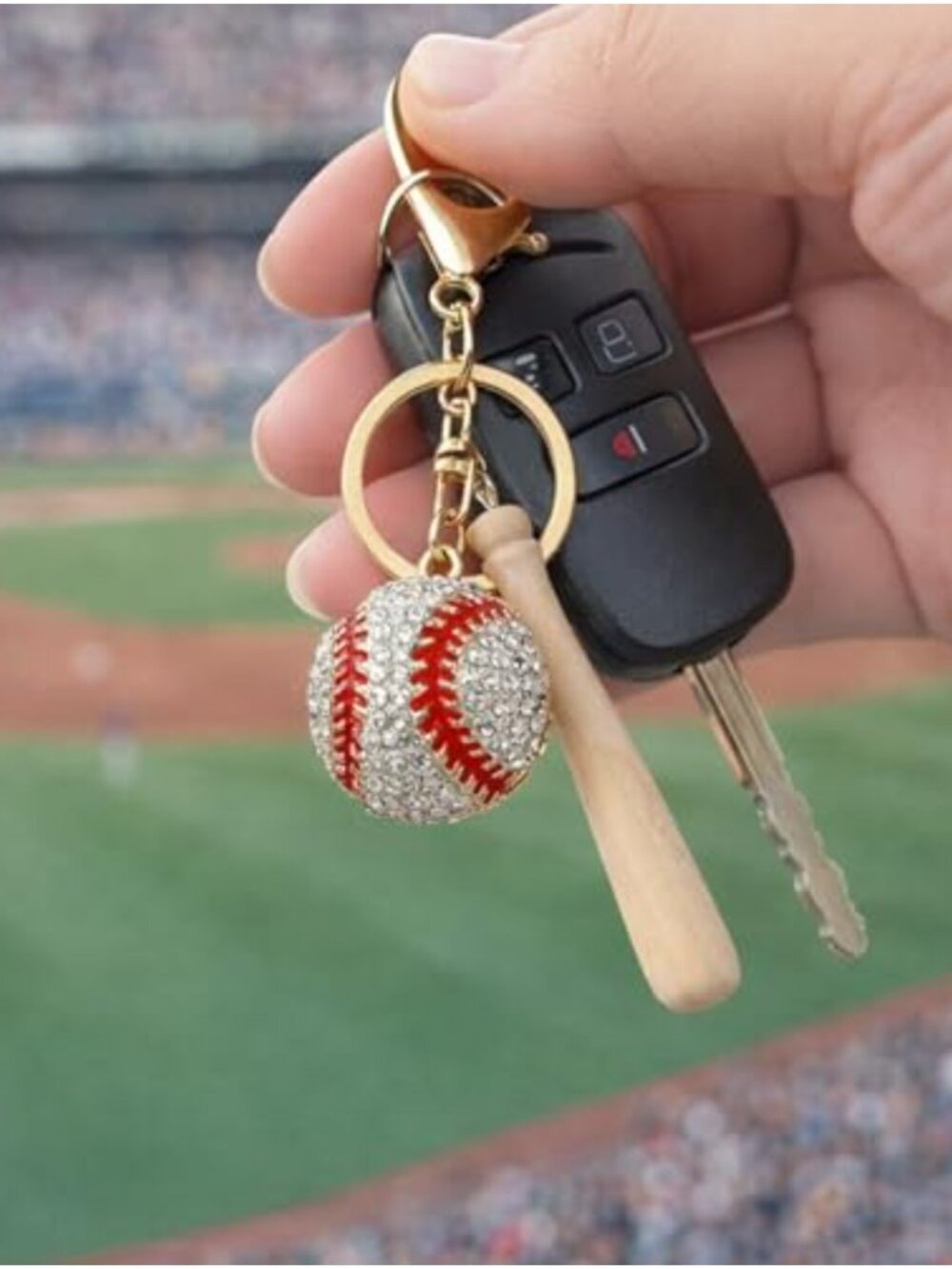 Bling Baseball Keychain Charm Rhinestone Purse Backpack Car Accessory - Picture 3 of 6